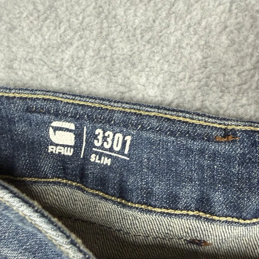 G Star RAW Jeans Men 33x32 Blue‎ 3301 Slim CRAZY WASH Stretch Denim Aged Look